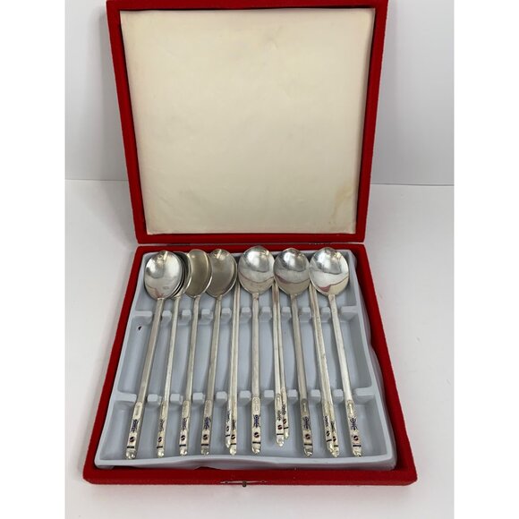 Korean Flatwear Spoon Chopsticks Silver Plate Vintage 14 pieces Utensils 6874 - Picture 1 of 10